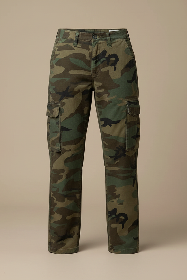 Pantalon Cargo Camouflage Militaire Ample Taille Haute - Multicolore Toile - vue 3