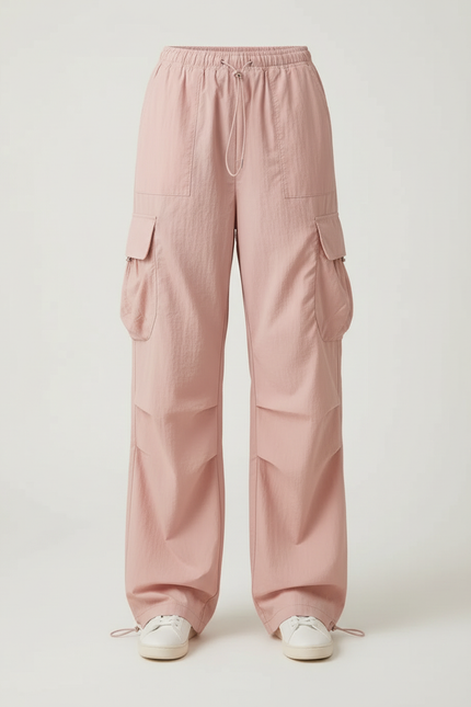 Pantalon Cargo Rose Ample Taille Haute Décontracté Femme - Polyester - vue 3