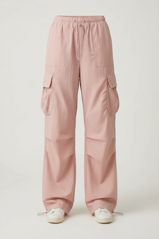 Pantalon Cargo Rose Ample Taille Haute Décontracté Femme - Polyester - vue 3