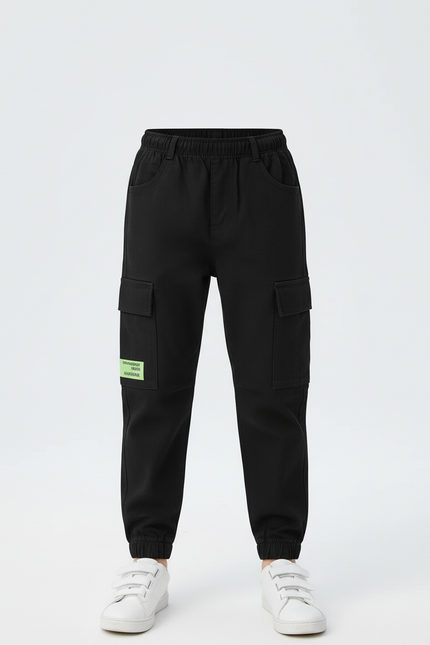 Pantalon Cargo Noir Coton Multipoches Enfant Garçon - vue 3