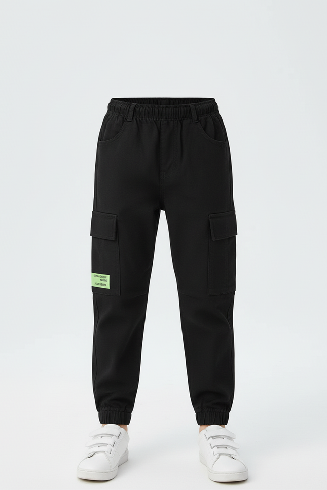 Pantalon Cargo Noir Coton Multipoches Enfant Garçon - vue 3