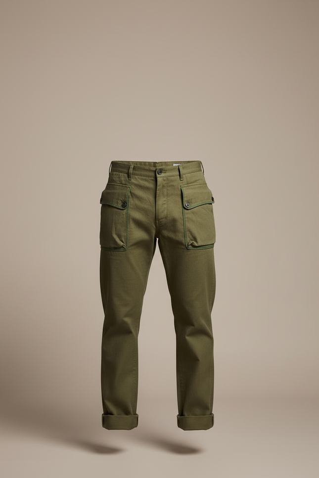 Pantalon Cargo Homme Vert Militaire HBT Ample - Kaki Gabardine - vue 3