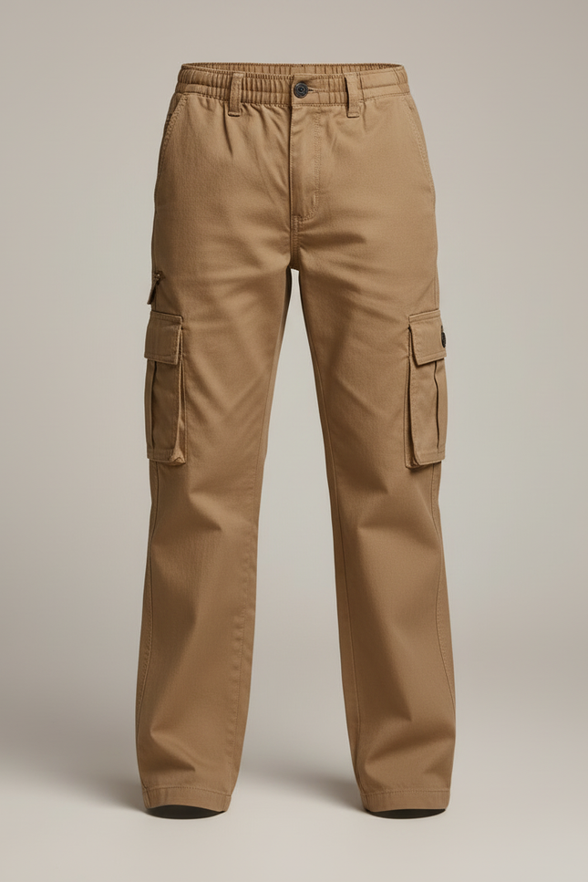 Pantalon Cargo Enfant Beige Multipoches Coton Décontracté - Kaki Gabardine - vue 3