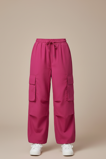 Pantalon Cargo Fuchsia Ample Multipoches Décontracté Fille - Rose Polyester - vue 3