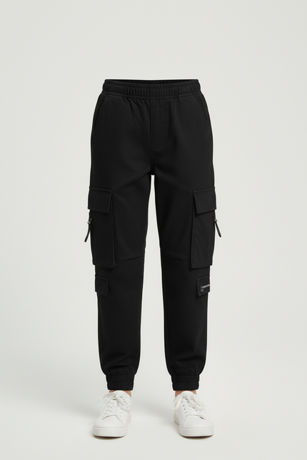 Pantalon Cargo Noir Ample Multipoches Enfant Urbain - Toile - vue 3