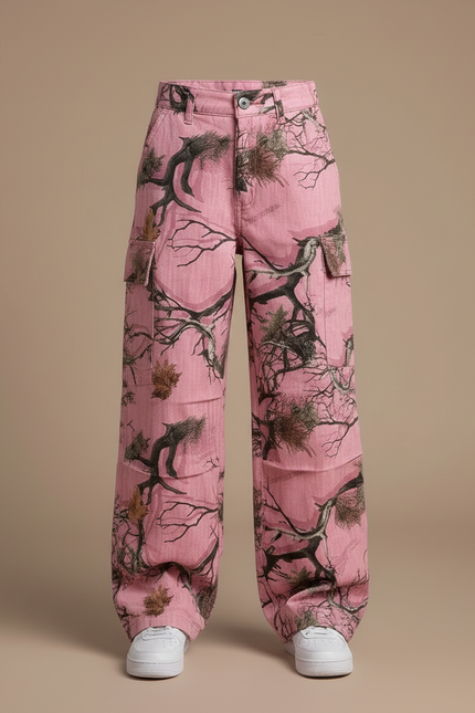 Pantalon Cargo Rose Camouflage Arbre Ample Femme - Toile - vue 3