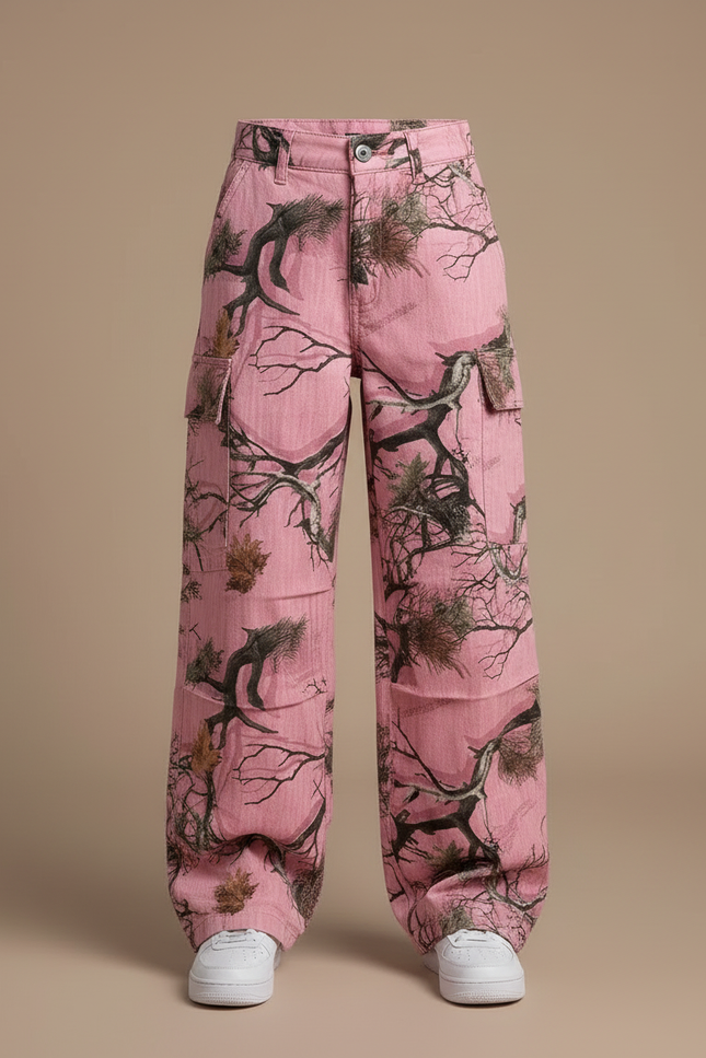 Pantalon Cargo Rose Camouflage Arbre Ample Femme - Toile - vue 3