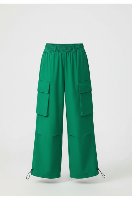 Pantalon Cargo Vert Ample Taille Haute Enfant - Polyester - vue 3