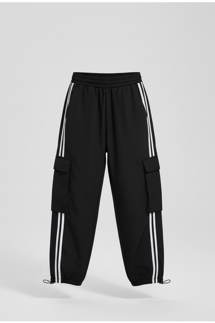 Pantalon Cargo Noir Ample Bandes Blanches Enfant - Polyester - vue 3