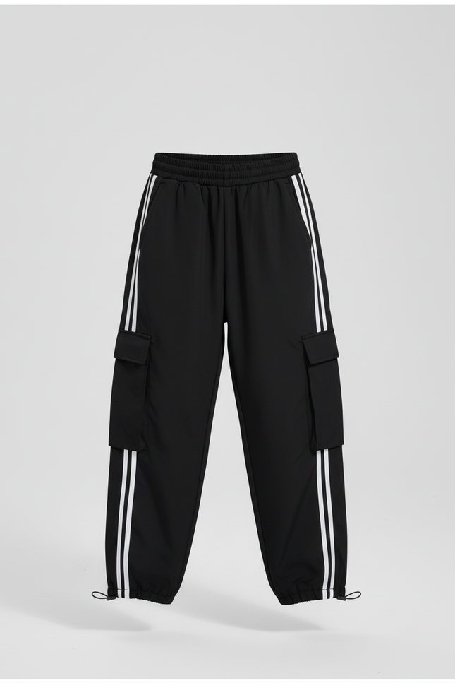 Pantalon Cargo Noir Ample Bandes Blanches Enfant - Polyester - vue 3