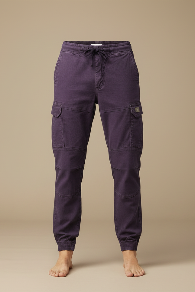 Pantalon Cargo Violet Coton Homme Jogger Multi-poches - vue 3