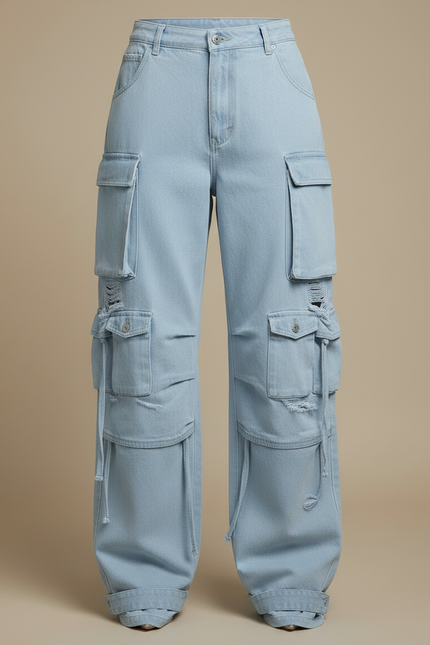 Pantalon Cargo Femme Ronde - Bleu Jean - vue 3