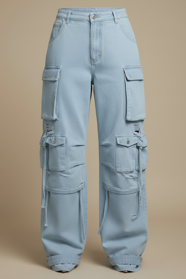 Pantalon Cargo Femme Ronde - Bleu Jean - vue 3