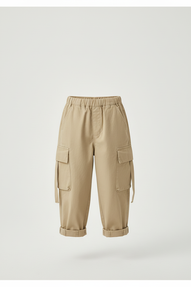 Pantalon Cargo Kaki Ample Coton Enfant Décontracté Multipoches - vue 3