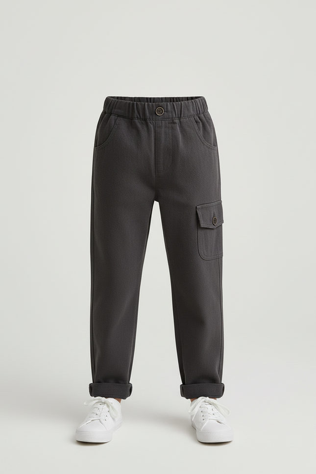 Pantalon Cargo Gris Ample Décontracté Enfant - Toile - vue 3
