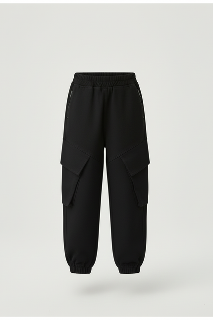 Pantalon Cargo Noir Ample Enfant Multipoches Coton - Molleton - vue 3