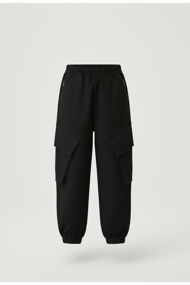 Pantalon Cargo Noir Ample Enfant Multipoches Coton - Molleton - vue 3