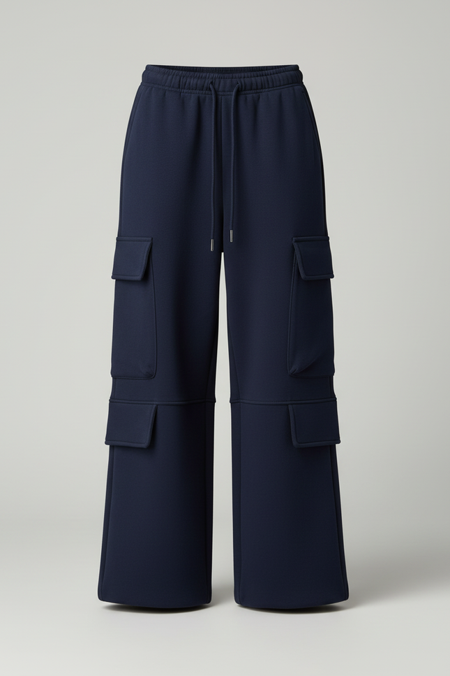 Pantalon Cargo Bleu Marine Ample Coton Multipoches Femme - Molleton - vue 3
