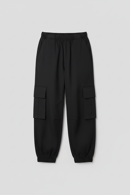 Pantalon Cargo Noir Ample Enfant Poches Latérales - Toile - vue 2