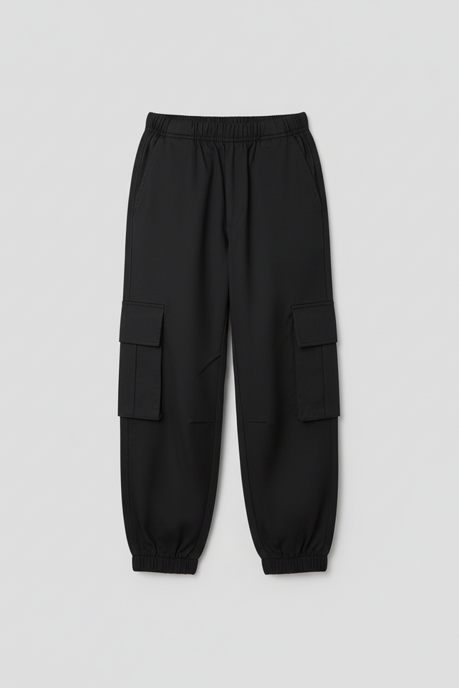 Pantalon Cargo Noir Ample Enfant Poches Latérales - Toile - vue 2