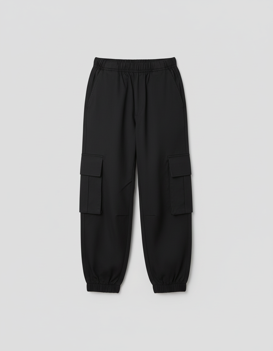 Pantalon Cargo Noir Ample Enfant Poches Latérales - Toile - vue 2