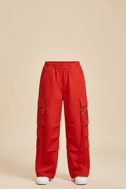 Pantalon Cargo Rouge Ample Streetwear Poches Garçon - Toile - vue 3
