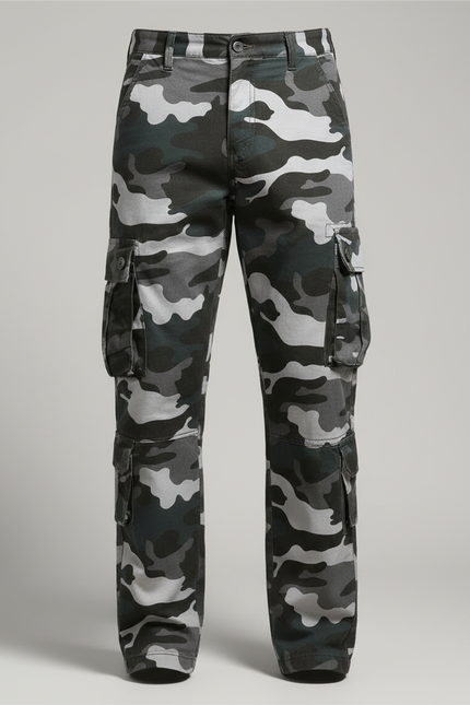 Pantalon Cargo Camouflage Gris Ample Multipoches Décontracté - Toile - vue 3
