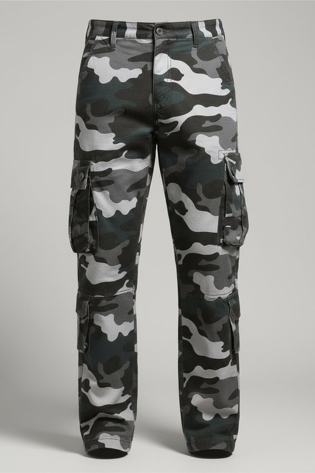 Pantalon Cargo Camouflage Gris Ample Multipoches Décontracté - Toile - vue 3