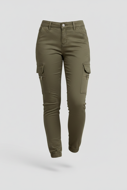 Pantalon Cargo Vert Militaire Slim Femme Coton - Kaki - vue 3