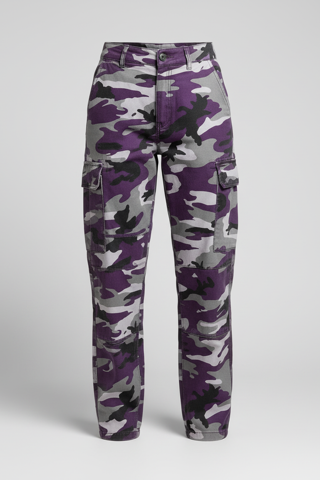 Pantalon Cargo Camouflage Violet Multipoches Décontracté Femme - Coton - vue 3