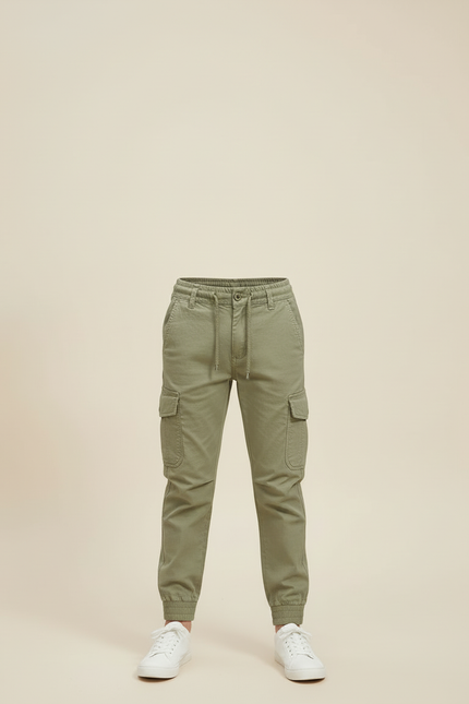 Pantalon Cargo Vert Kaki Coton Décontracté Multipoches Enfant - vue 3