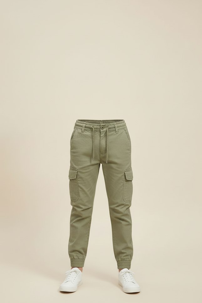Pantalon Cargo Vert Kaki Coton Décontracté Multipoches Enfant - vue 3