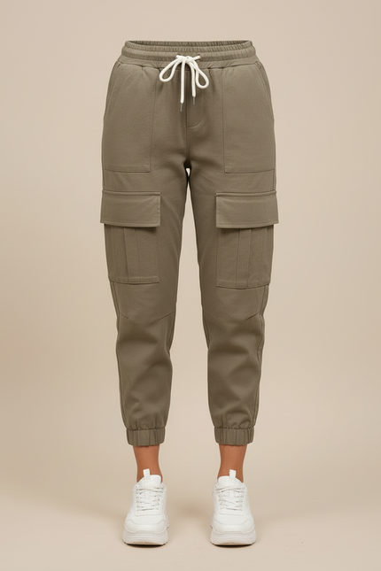 Pantalon Cargo Kaki Ample Cordon Décontracté Femme - Coton - vue 3