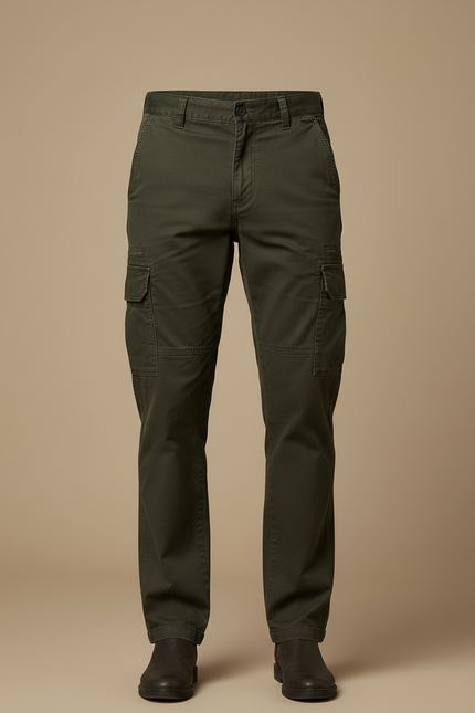 Pantalon Cargo Vert Olive Coton Droit Multipoches - Kaki - vue 3