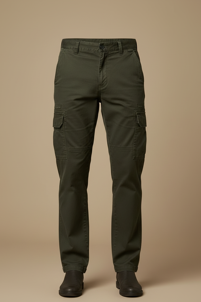 Pantalon Cargo Vert Olive Coton Droit Multipoches - Kaki - vue 3