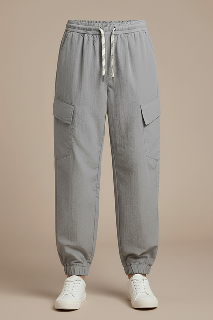 Pantalon Cargo Gris Clair Ample Cordon Fille - Polyester - vue 3