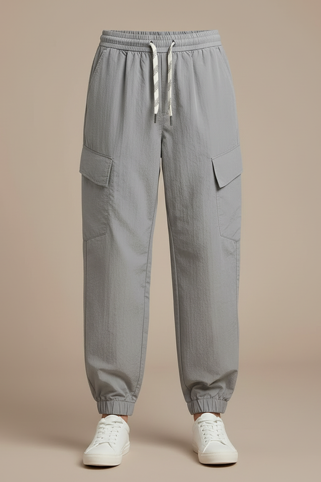 Pantalon Cargo Gris Clair Ample Cordon Fille - Polyester - vue 3