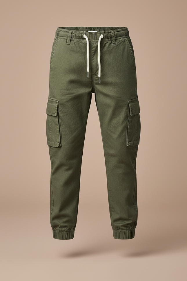 Pantalon Cargo Garçon Vert Olive Jogger - Kaki Coton - vue 3