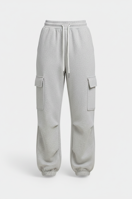 Pantalon Cargo Gris Ample Molletonné Multipoches Décontracté - vue 3