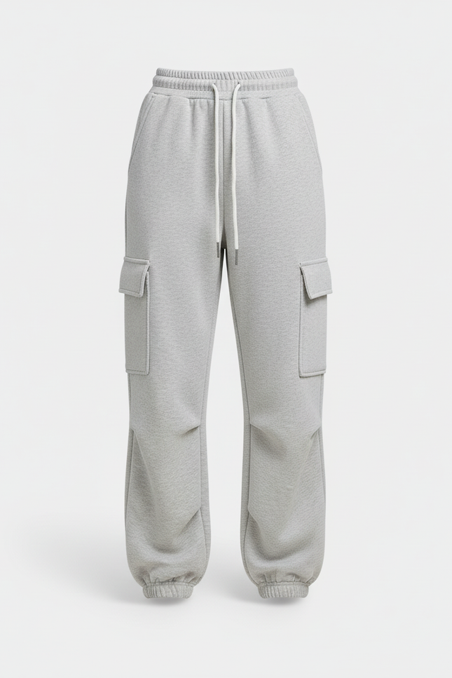 Pantalon Cargo Gris Ample Molletonné Multipoches Décontracté - vue 3