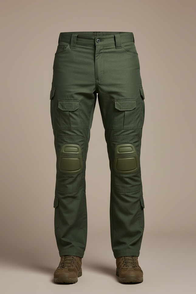 Pantalon Cargo Vert Militaire Tactique Multipoches Genouillères - Toile - vue 3
