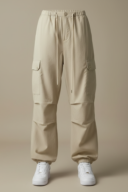 Pantalon Cargo Beige Ample Nylon Multipoches Femme - Toile - vue 3
