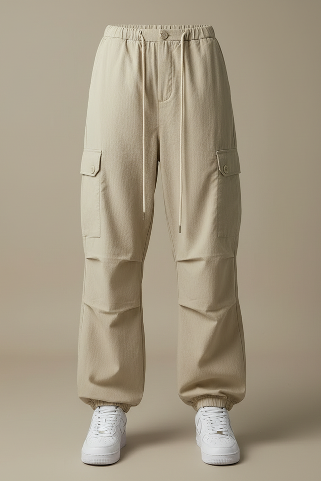 Pantalon Cargo Beige Ample Nylon Multipoches Femme - Toile - vue 3