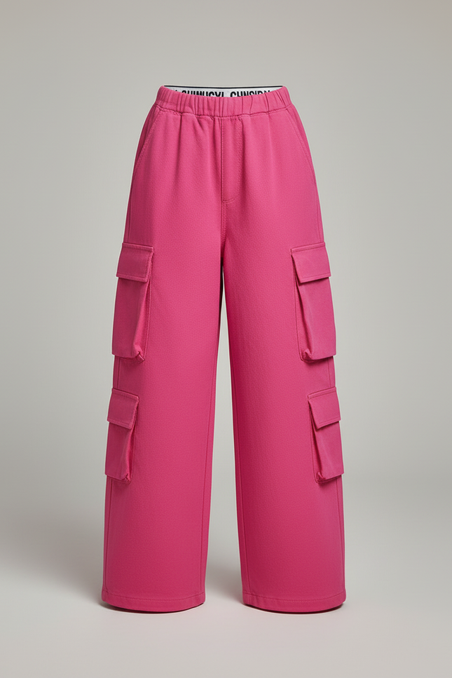Pantalon Cargo Rose Large Poches Fille Coton - Molleton - vue 3