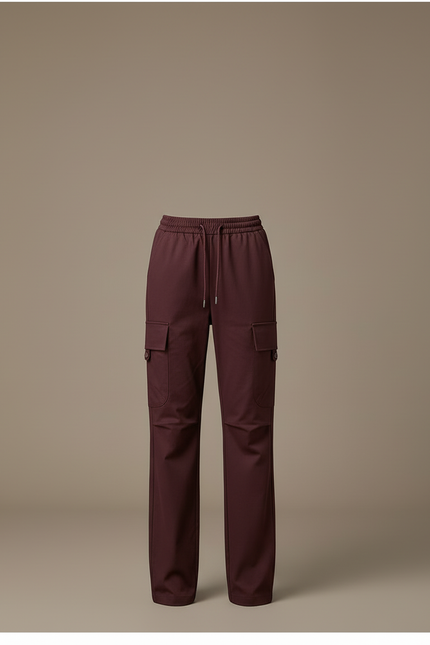 Pantalon Cargo Marron Droit Fluide Décontracté Femme - Bordeaux Gabardine - vue 3