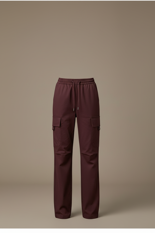 Pantalon Cargo Marron Droit Fluide Décontracté Femme - Bordeaux Gabardine - vue 3