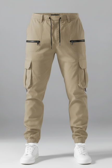 Pantalon Cargo Homme Kaki Zippé Cordon Jogger - Toile - vue 3