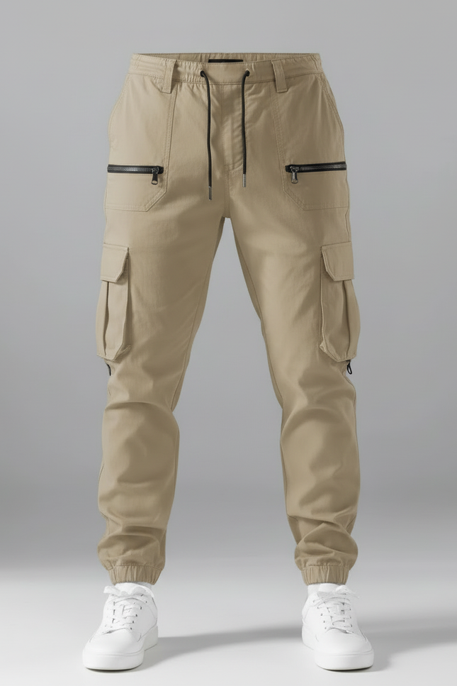 Pantalon Cargo Homme Kaki Zippé Cordon Jogger - Toile - vue 3