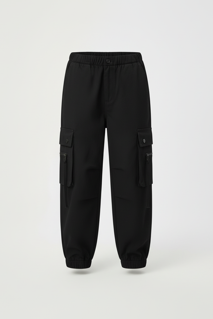 Pantalon Cargo Noir Ample Décontracté Garçon - Gabardine - vue 3