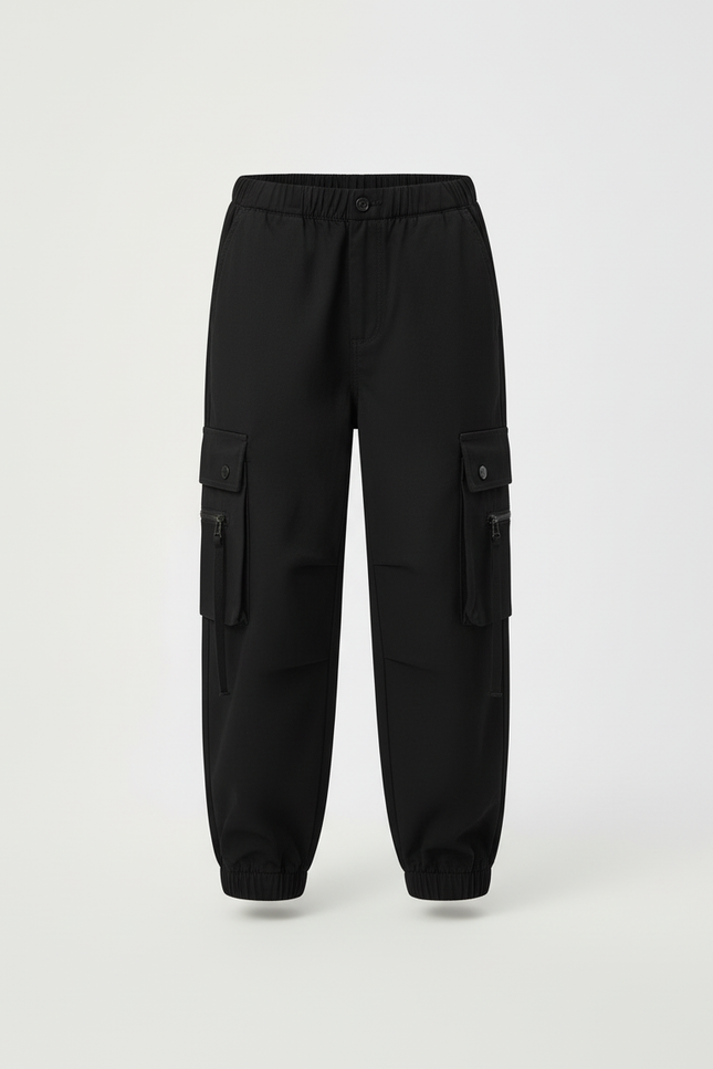Pantalon Cargo Noir Ample Décontracté Garçon - Gabardine - vue 3